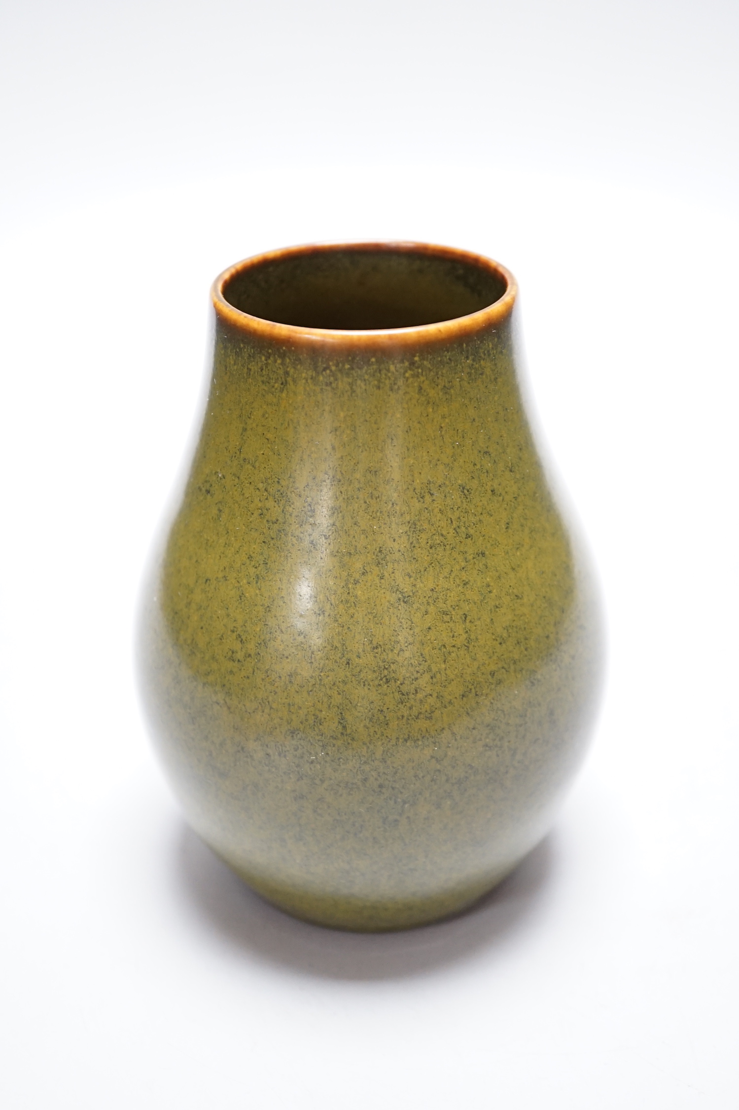 A Chinese tea dust glazed pear-shaped vase, 14cm high